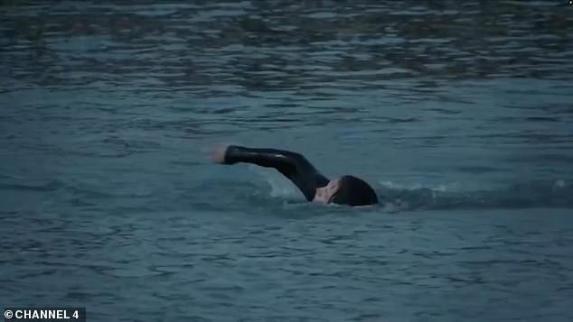 Rebecca, 48, could be seen swimming towards the checkpoint before stopping dead in the water, remaining to float as the DS' watched on
