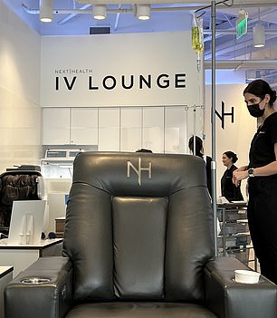 I feel like a fully fledged Angelino after my visit to NEXT Health - where I have a vitamin injection in my butt and cryotherapy. Pictured: The chairs for vitamin drips via IV
