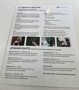 Pictured: The treatments menu at NEXT Health