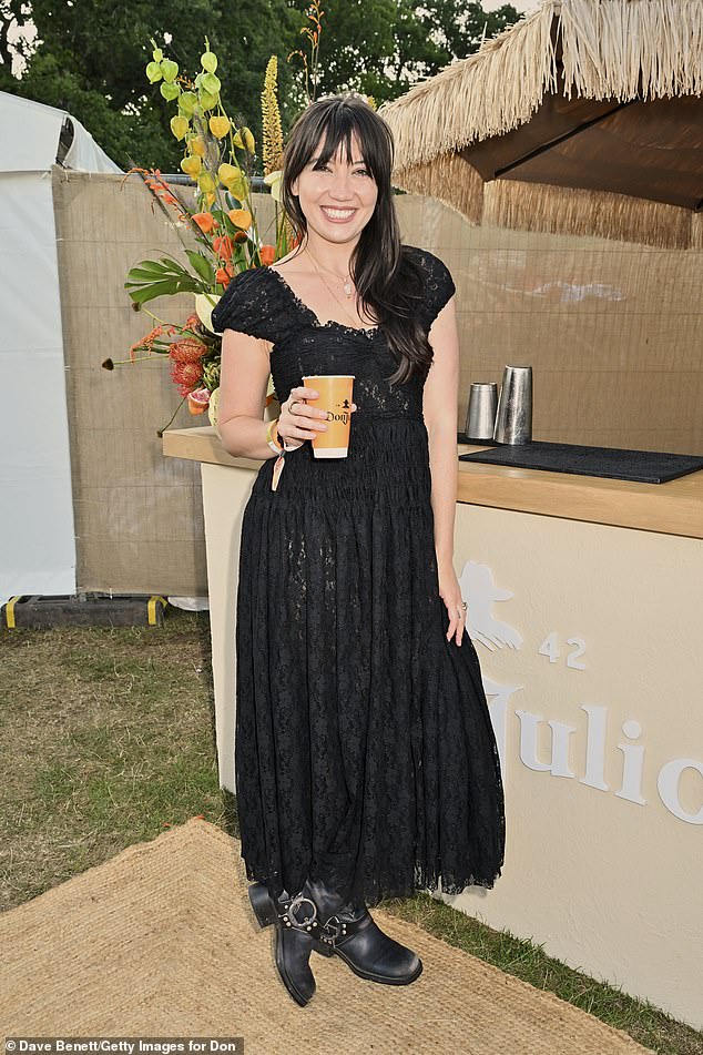 Model Daisy Lowe, 36, was one of thousands of attendees at this year's festival in Oxfordshire. Wearing a black midi dress and stylish boots, Daisy was pictured at Don Julio Tequila's debut