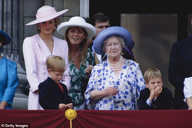 The Queen Mother with Diana, Sarah Ferguson and a young Prince Harry and Prince William in 1989. Elizabeth always wished to avoid confrontation within the family