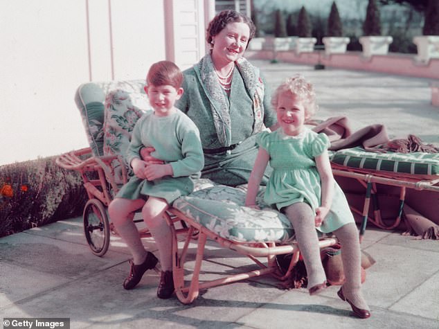 The Queen Mother with a young Charles and Princess Anne in 1954