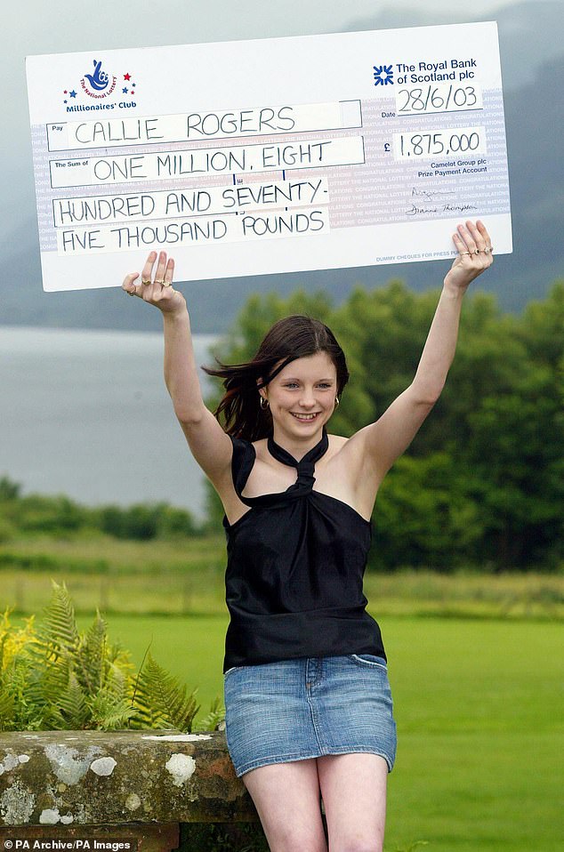 Ms Rogers, then 16, pictured celebrating her £1.8 million win on the National Lottery in 2003. She blew it all on parties, drugs and plastic surgery