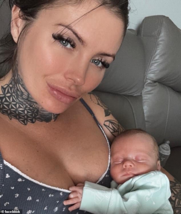 Callie pictured with her fifth child, Navie-Nicola. Marking Navie-Nicola's first birthday, she explained on social media that she was 'doing it all alone'