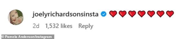 Joely posted seven red heart emojis in response to her former brother-in-law and the 58-year-old Baywatch alum, who are celebrating the tremendous success of their No. 3 hit movie in the States