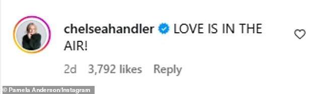 Comedian Chelsea Handler wrote in all caps: 'Love is in the air!'