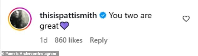 The 15-time Playboy cover girl's slideshow also received supportive, shipping comments from punk poet Patti Smith, who wrote: 'You two are great'