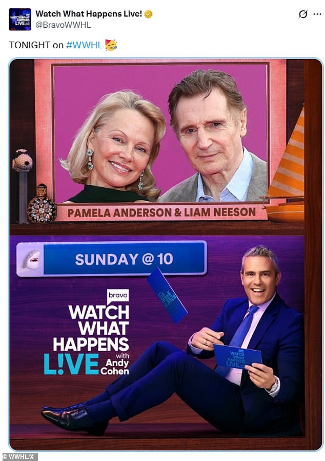 Fans can catch more of Liam and Anderson's undeniable chemistry on Sunday night's episode of Bravo boozy talk show, Watch What Happens Live