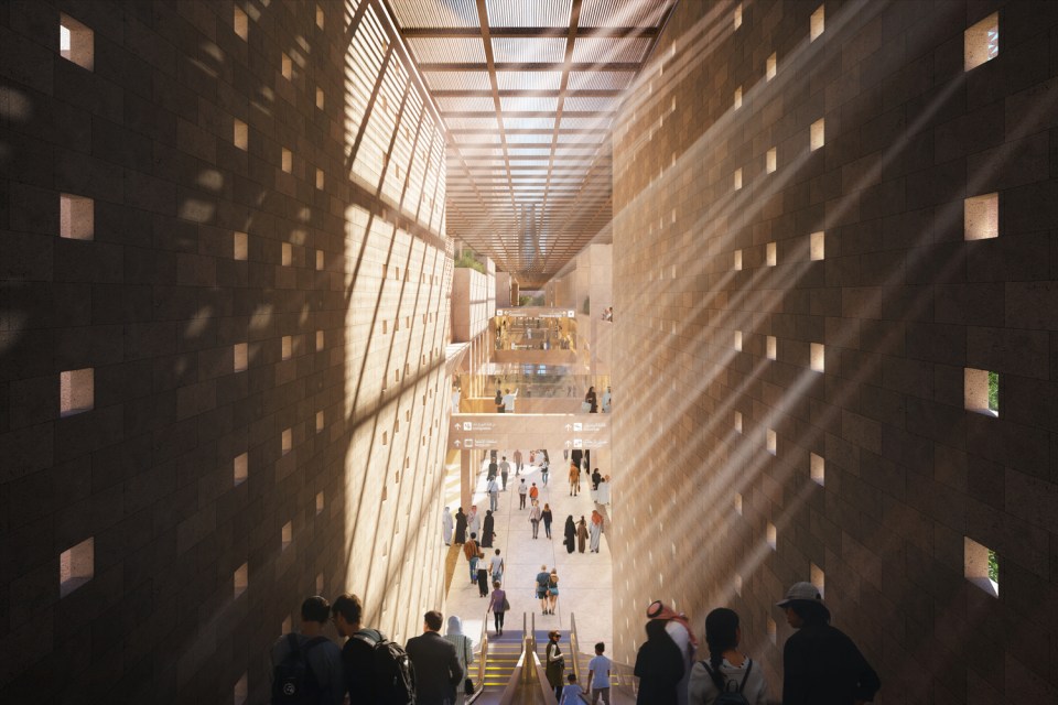 Illustration of King Salman International Airport interior in Saudi Arabia.