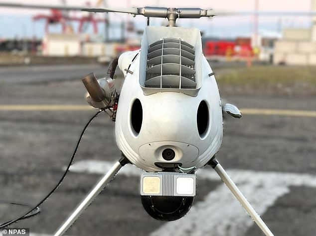 It has a forward-facing camera for the pilot to monitor remotely from a base, while it uses a radar to detect other aircraft