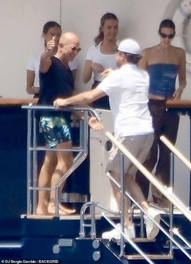 The longtime friends looked in great spirits as they greeted one another, with Leonardo and Jeff sharing a hug