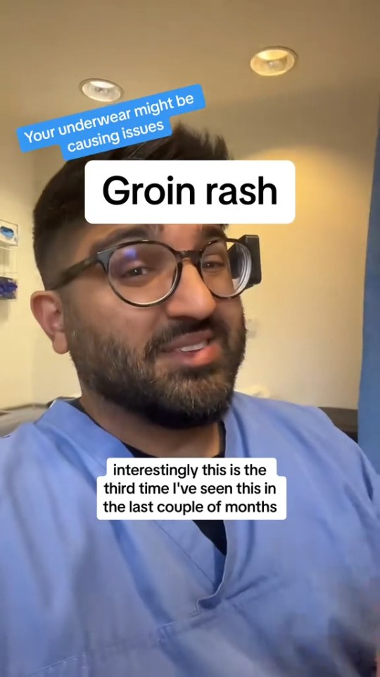 Doctor discussing groin rash caused by underwear.