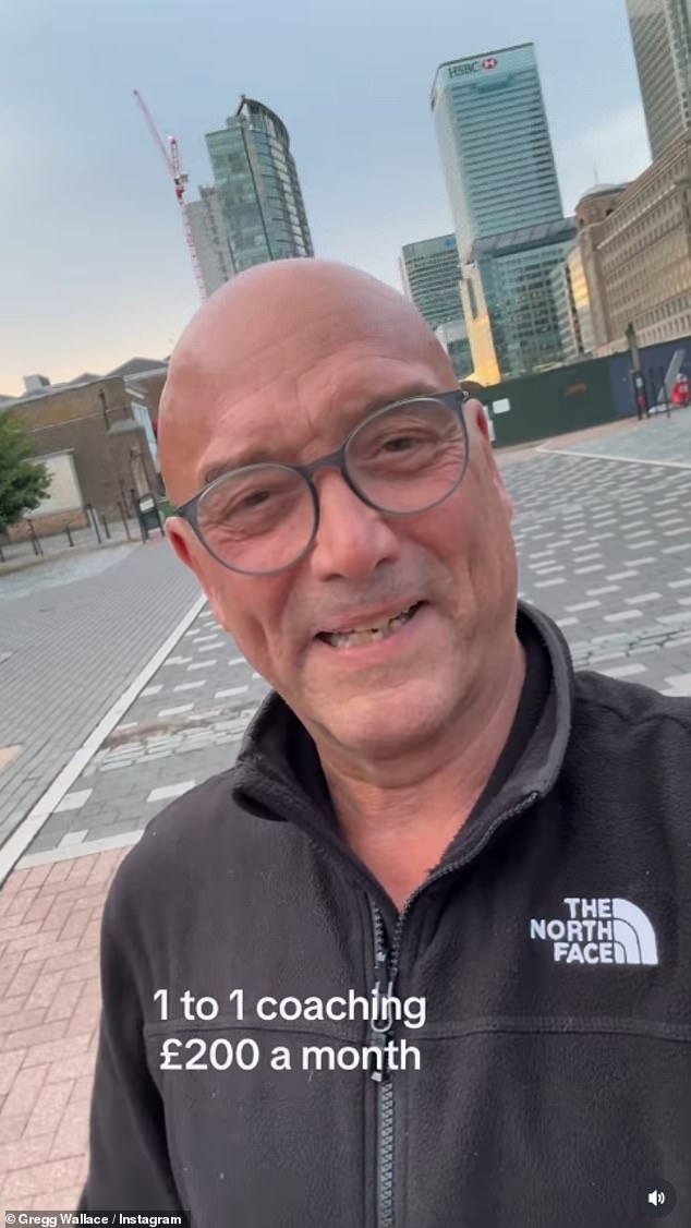 On Monday morning, he also posted a clip of himself drumming up business for his services, with Gregg offering '1 to 1 coaching' for '£200 a month'