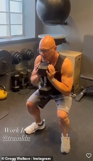 He later took to his Instagram stories to share a video of himself doing more squats, with the former greengrocer demonstrating his strength by clutching a heavy dumbbell as well