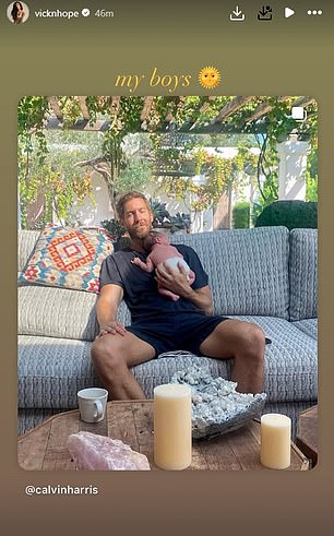 Vick has yet to share her own announcement, but she has reposted Calvin's photo alongside the captio: 'My boys'