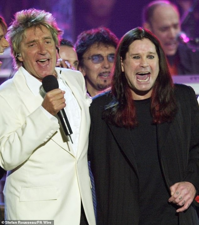 Since the news of Ozzy's death last month, Rod has been dedicating Forever Young to the late Black Sabbath rocker (pictured at the Golden Jubilee concert in 2002)