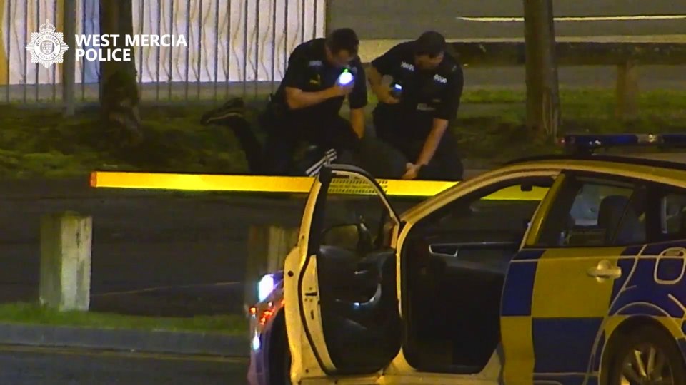 Police officers arresting a suspect.