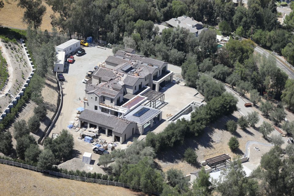 Aerial view of Kylie Jenner's mansion under construction.