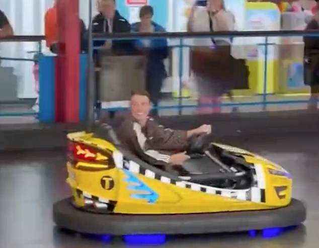 Coleen was seen laughing as she opted for her own bumper car during their visit to the local amusement park
