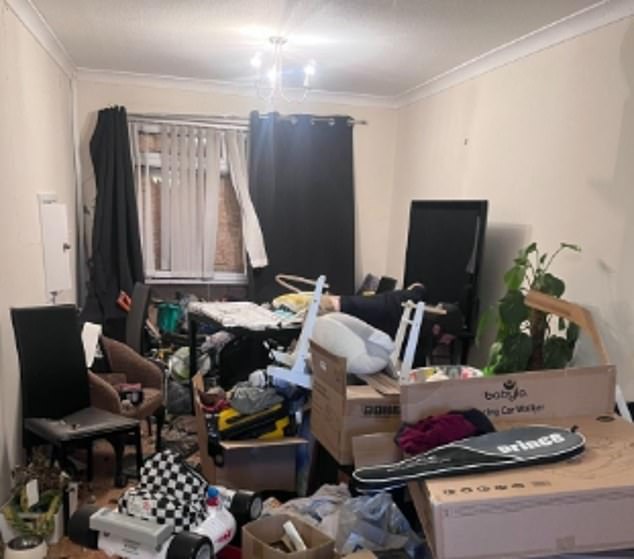 The front room has now been boarded up before, there was only a line of police tape protecting the property which led to the thefts of valuable tools
