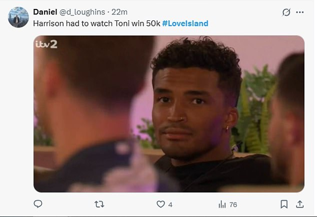 Others teased how funny it was that Harrison was there to watch Toni win the 50k after previously leaving her for Lauren