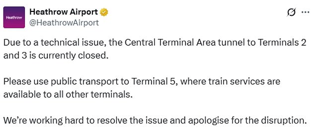 A statement released by the airport this morning on social media explained there was an issue causing a key route to Terminals 2 and 3 to be closed