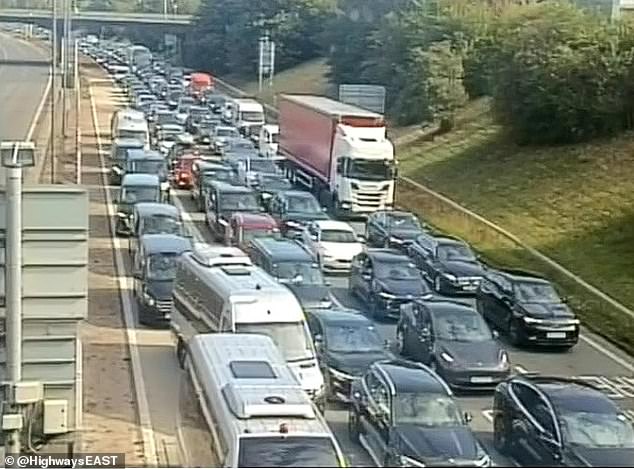 Traffic built up on the motorway due to the tunnel into Terminals 2 and 3 being closed