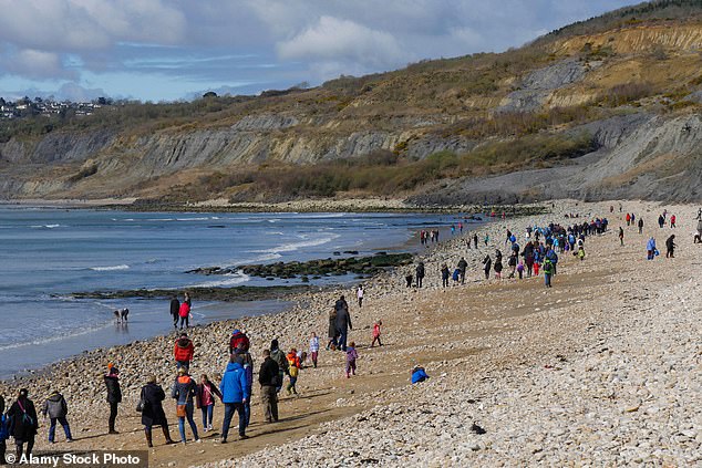 Fossil hunters on the beach at Charmouth, Dorset. The British interest in fossils goes back hundreds of years but before the end of the 18th century there was limited understanding of what they were. They were often regarded as ¿curiosities¿
