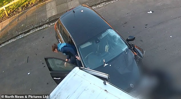 CCTV released by Durham Constabulary showed Holmes crashing the car at high speed before getting out, casting a glance over the scene and walking off in the opposite direction