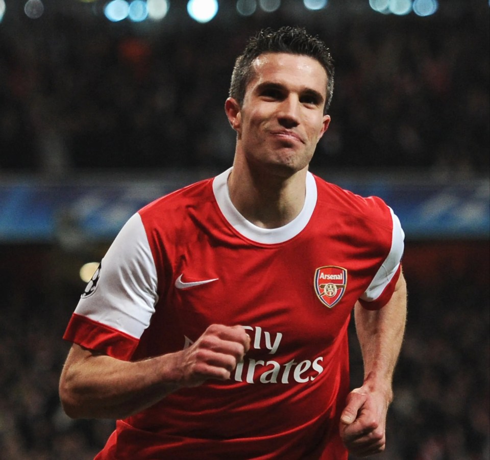 Robin van Persie of Arsenal celebrating a goal.