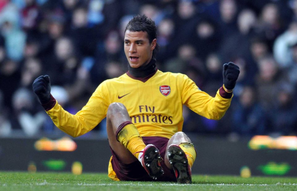 Marouane Chamakh of Arsenal celebrating a goal.