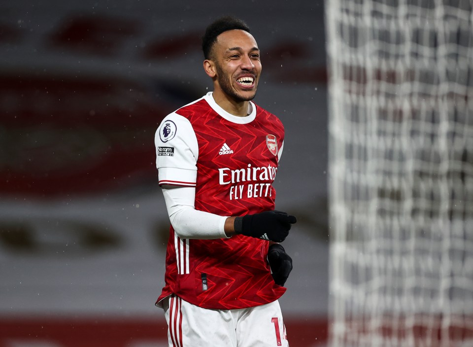 Pierre-Emerick Aubameyang of Arsenal celebrating a goal.