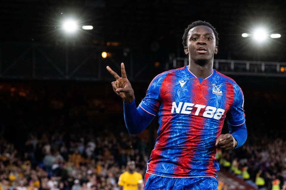 Eddie Nketiah of Crystal Palace celebrating a goal.