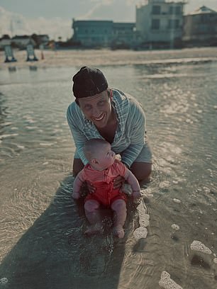 She shared a series of photos of her twins, Oliver and Molly, and her husband Steve Oleksy (pictured)