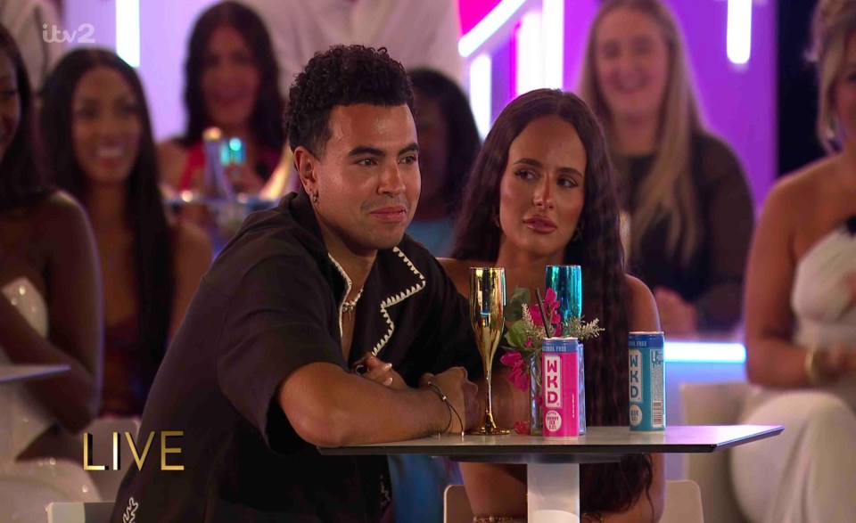 Toni and Cach being interviewed on Love Island.