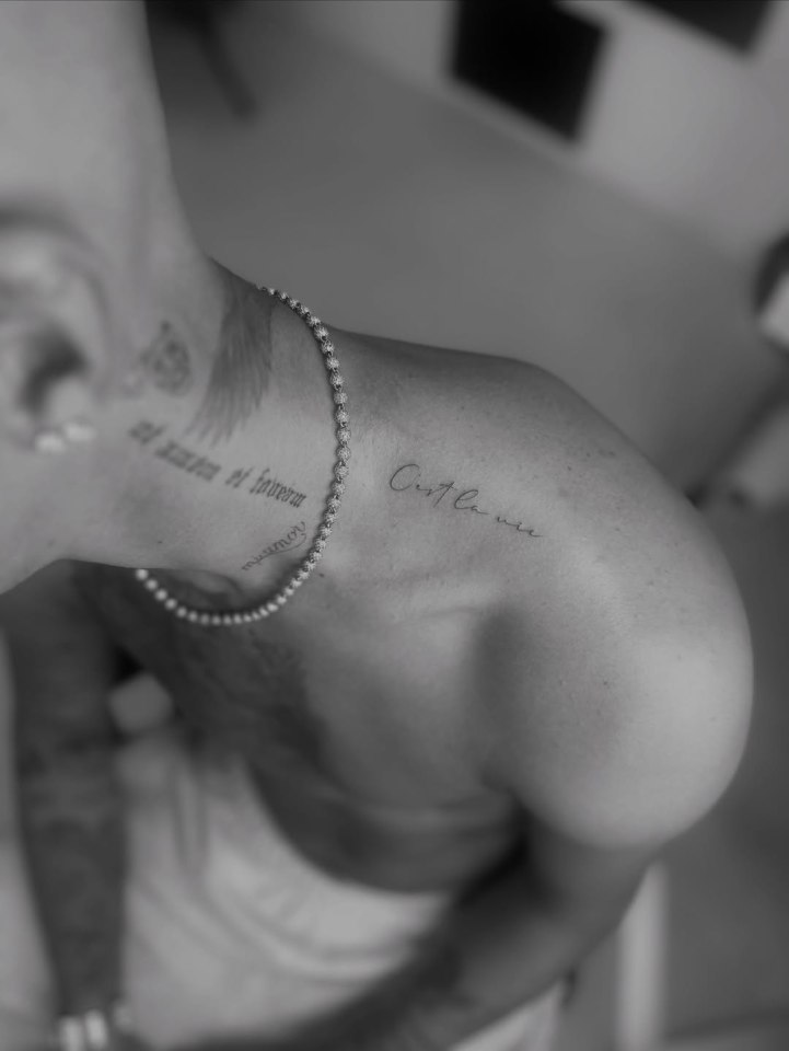 Romeo Beckham's new shoulder tattoo.