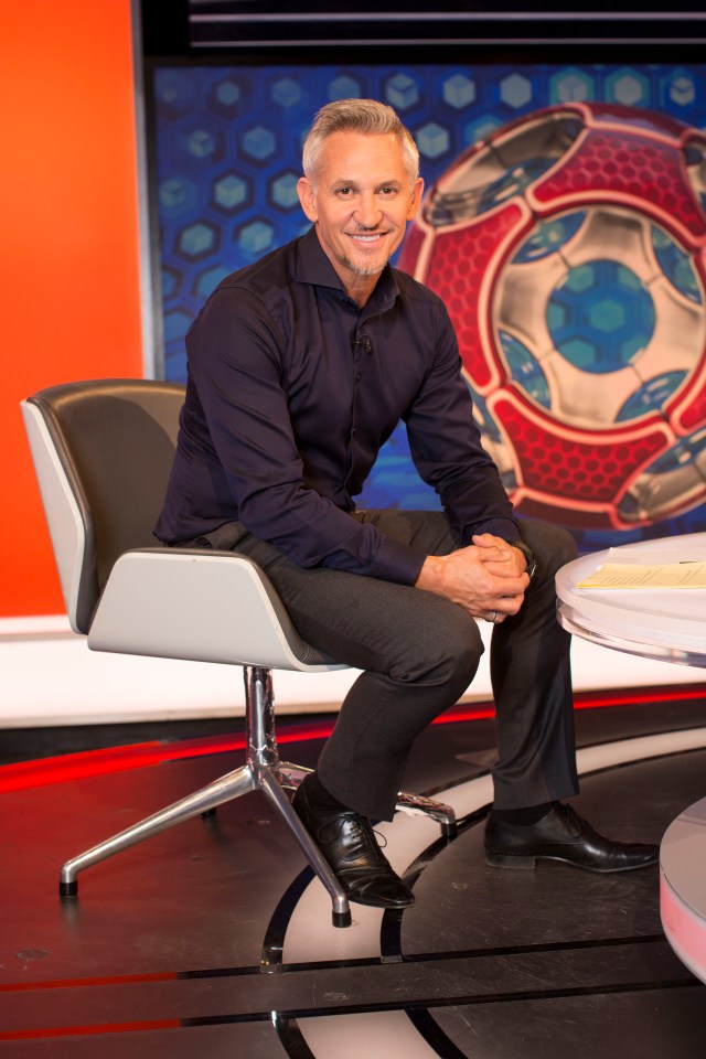 Gary Lineker sitting on a chair in a television studio.