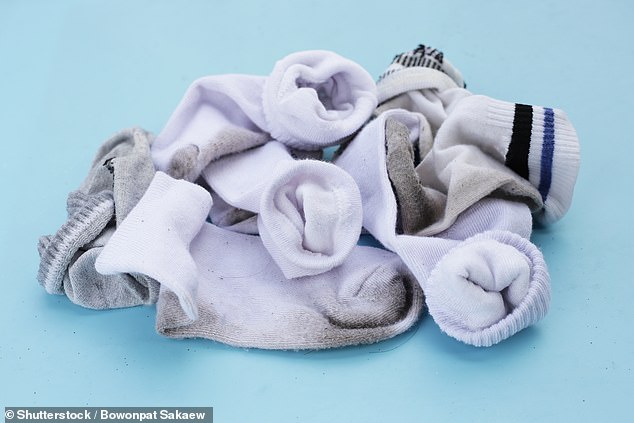 If socks are visibly dark and dirty on the sole and heel, Sara suggested the additional pre-wash step of 'applying some laundry liquid directly to the stain before turning inside out and washing'