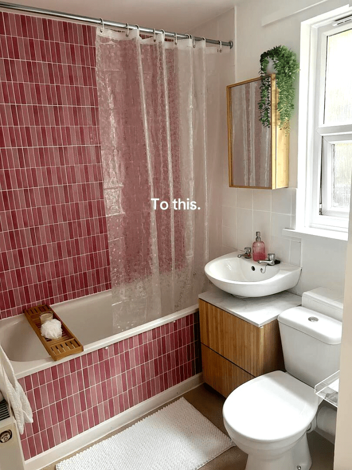 Before and after photos of a bathroom renovation.