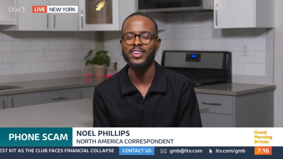 Noel Phillips, Good Morning Britain North America correspondent, reporting on a phone scam.