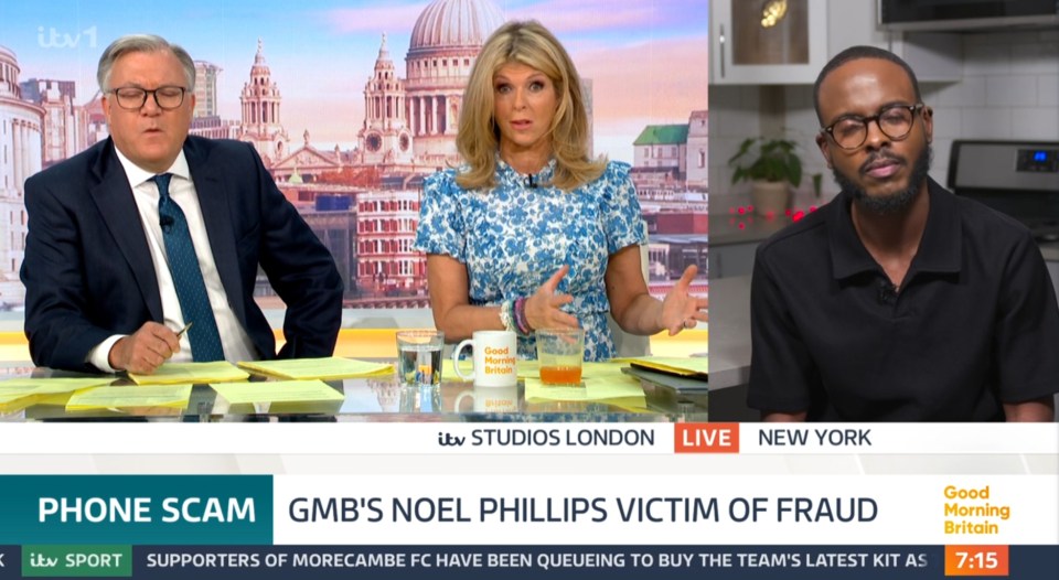Good Morning Britain segment on Noel Phillips, victim of a phone scam.