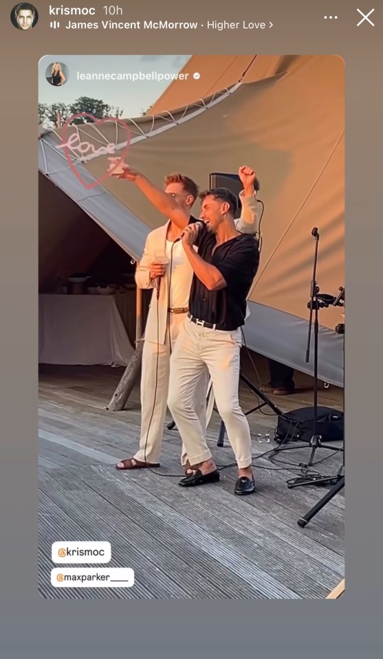 Kris Mochrie and James Vincent McMorrow singing at a wedding.