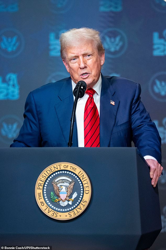 President Donald Trump takes questions after signing an executive order establishing a White House task force for the 2028 Los Angeles Olympic and Paralympic Games