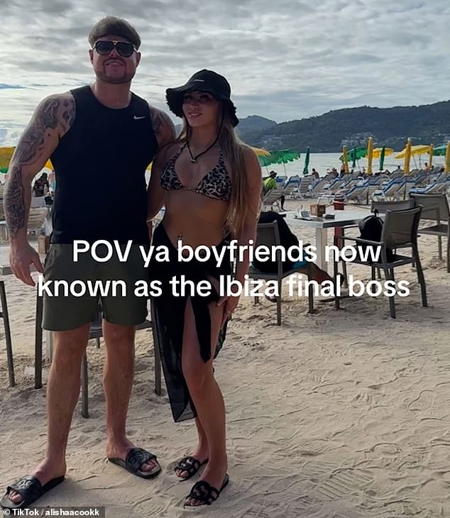 Alisha Cook, 23, shared a series of videos captioned ‘POV (point of view) ya boyfriends now known as Ibiza final boss’