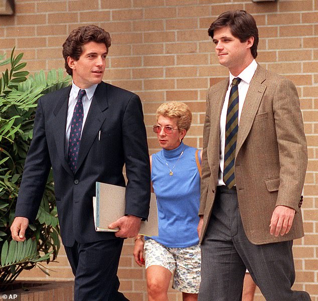 JFK Jr., left, was allegedly blackmailed by his own uncle into attending the rape trial of his cousin William Kennedy Smith, right
