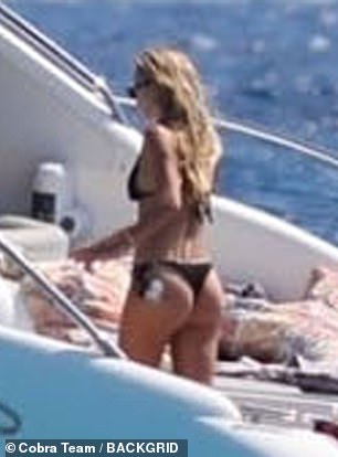 Meanwhile Lila showcased her jaw-dropping figure in the skimpy swimmer while enjoying a trip on a yacht with pals including actress Jaime Winstone , 40