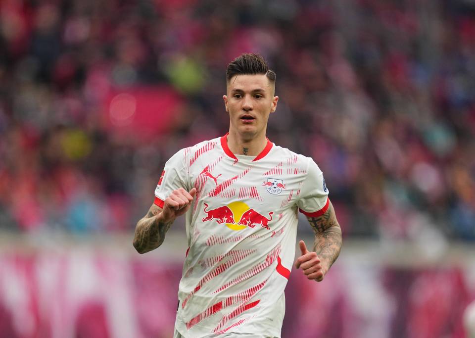 Benjamin Sesko of RB Leipzig during a Bundesliga match.