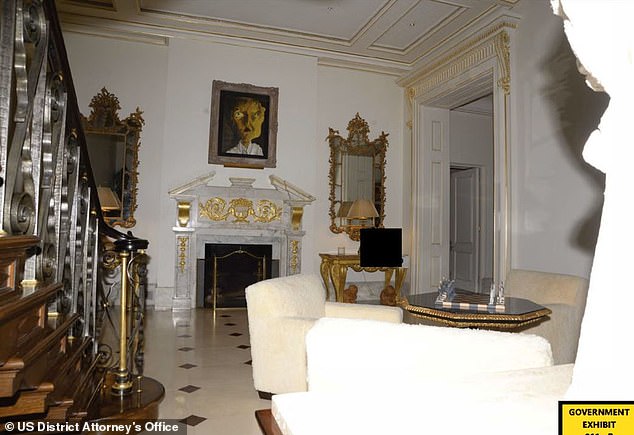 A sweeping staircase led to Epstein's personal office was filled with dark wood and strange objects