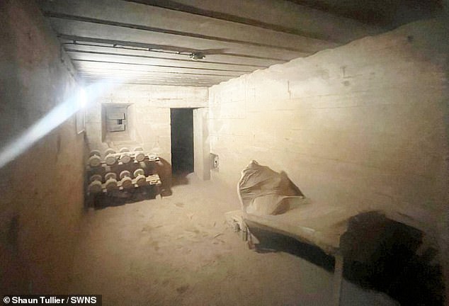 The bunker two large rooms one of which appears to be equipped with old gym equipment