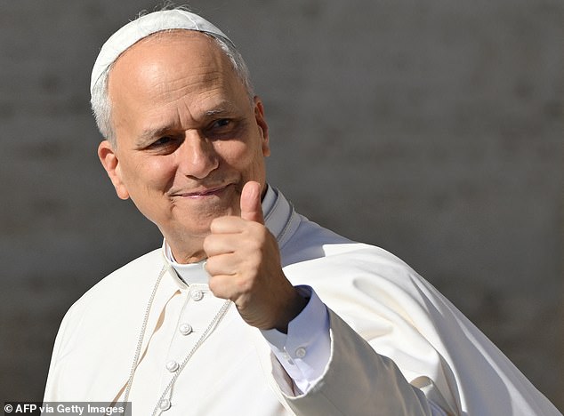 The highest favorability rating went to Pope Leo XIV (pictured), who earned a strong score of 46 - and made history as the first American pope